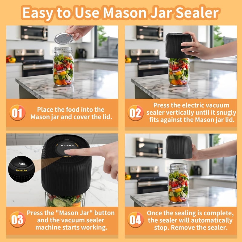 KITOOL Electric Mason Jar Vacuum Sealer Kit for Wide-Mouth & Regular-Mouth Mason Jars, Food Saver Vacuum Canning Sealer Machine (Sapphire Can Opener) - Image 4